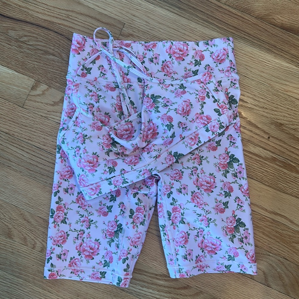 LoveShackFancy Pink Rose-Print Jumpsuit Romper
